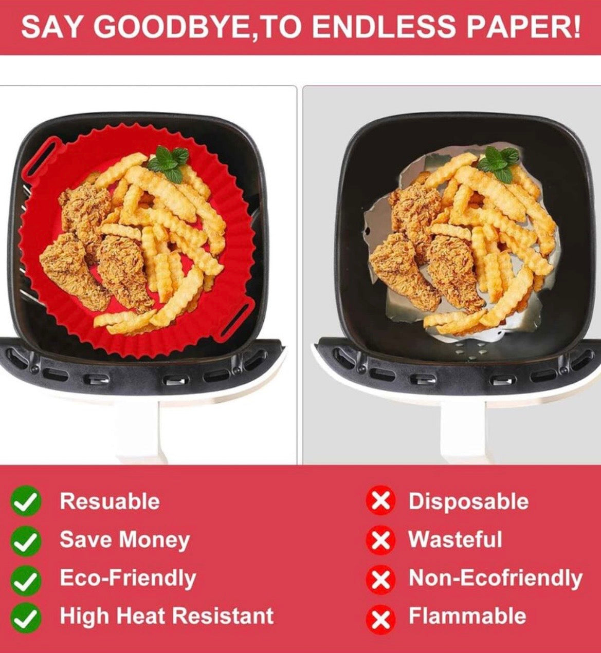 Silicone Air Fryer Tray Basket – Reusable Non-Stick Baking & Cooking Liner