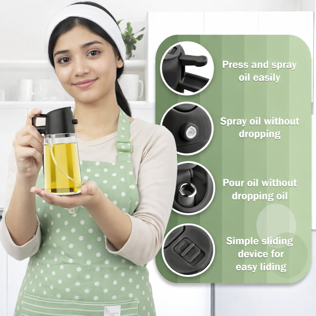 2-in-1 Oil Spray Bottle & Dispenser for Cooking | Olive Oil Sprayer