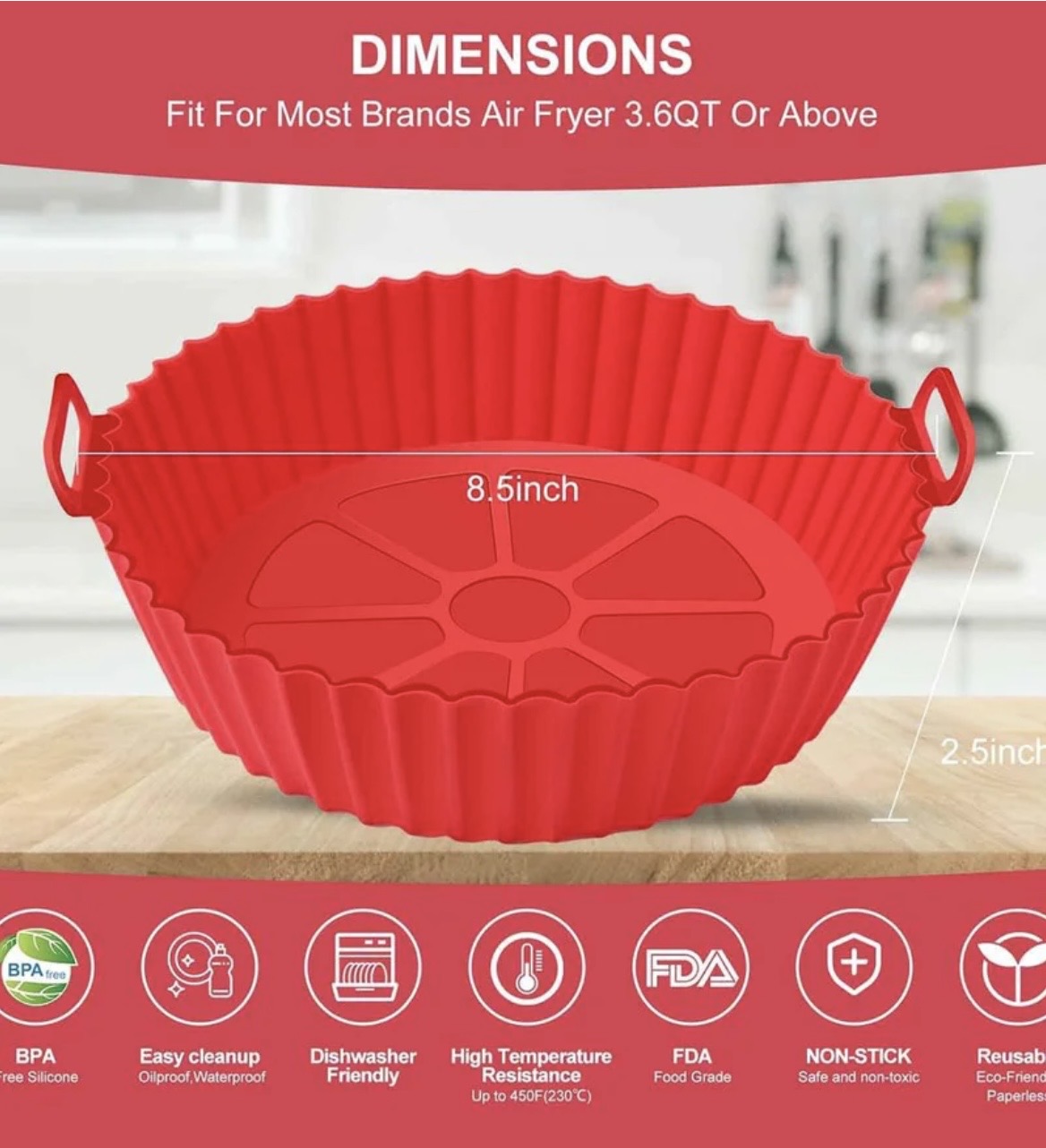 Silicone Air Fryer Tray Basket – Reusable Non-Stick Baking & Cooking Liner