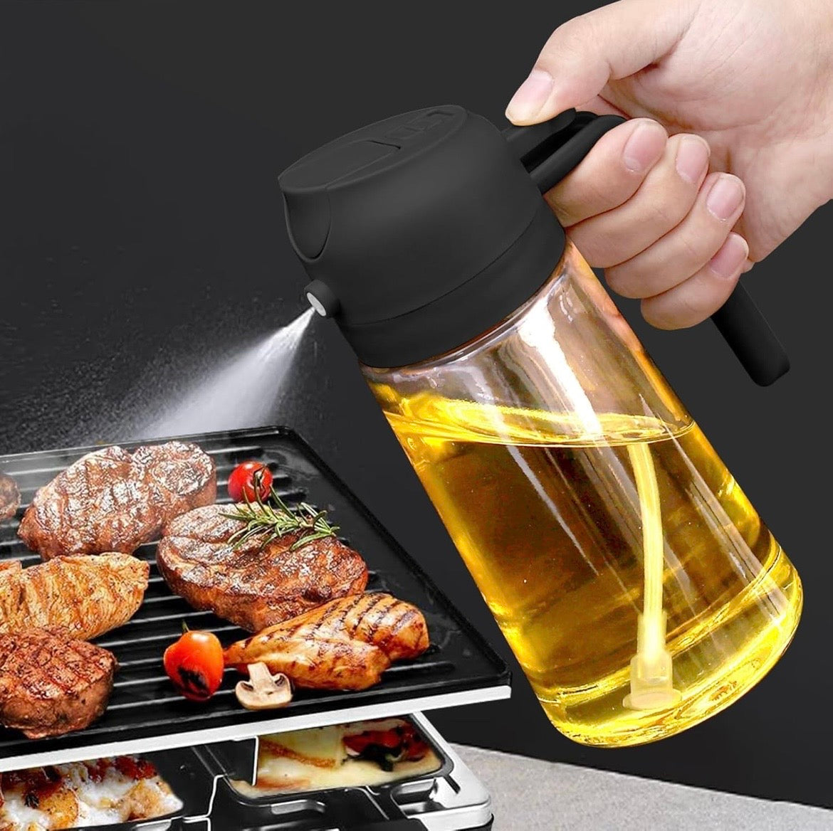 2-in-1 Oil Spray Bottle & Dispenser for Cooking | Olive Oil Sprayer