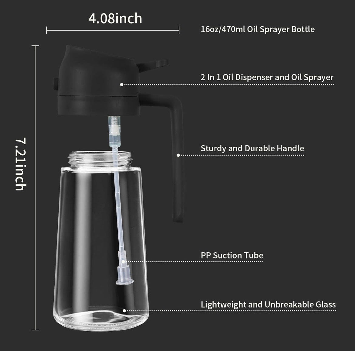 2-in-1 Oil Spray Bottle & Dispenser for Cooking | Olive Oil Sprayer