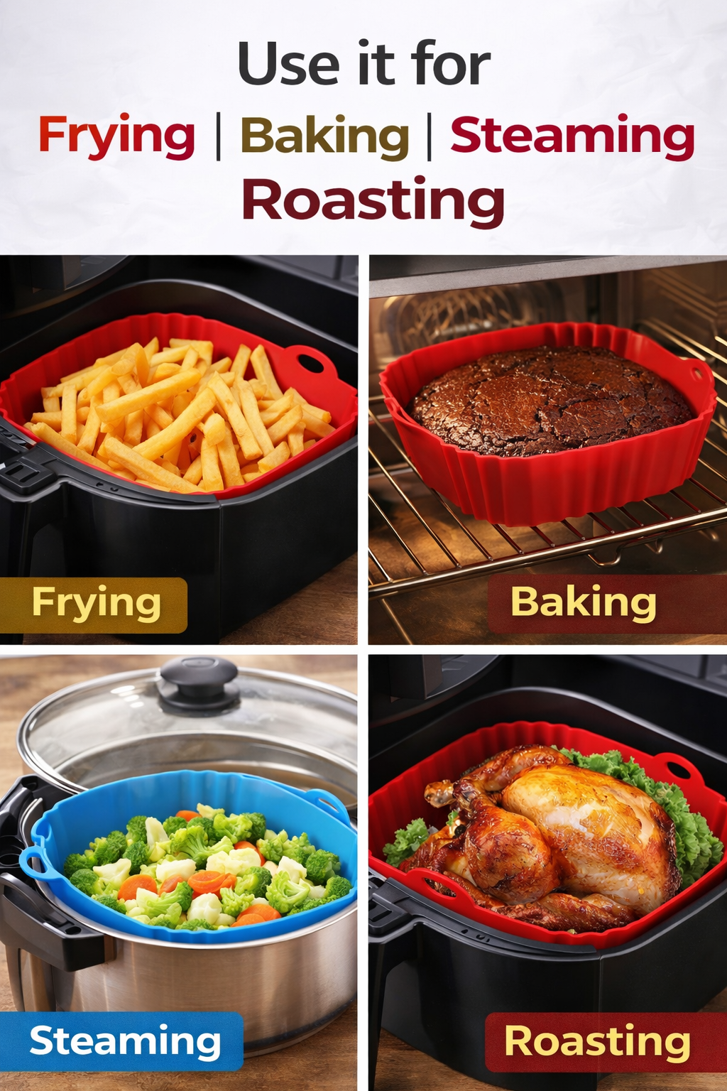 Silicone Air Fryer Tray Basket – Reusable Non-Stick Baking & Cooking Liner
