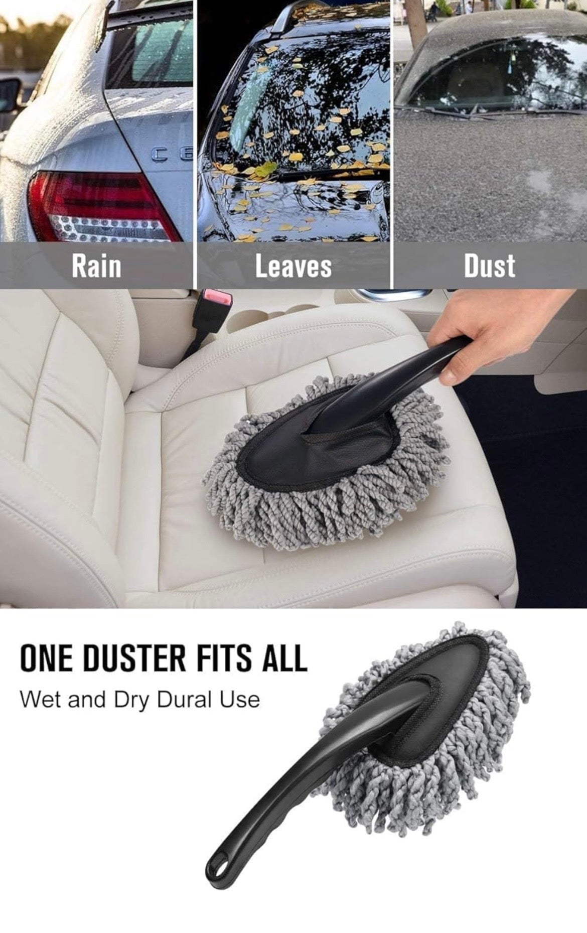 4 Pcs Microfibre Car Duster Kit – Microfiber Duster with Extension Rod, Interior Cleaning Brush, Soft Detailing Brush & Hand Duster for Car, Bike & Home Cleaning